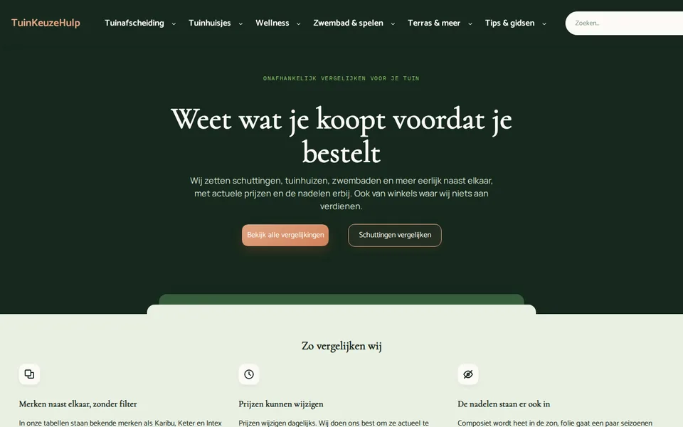 Screenshot van de homepage van tuinkeuzehulp.nl